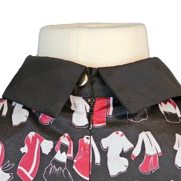 Victoria Beckham Whimsical Print Black Collared Dress Size 6 - Picture 6 of 11